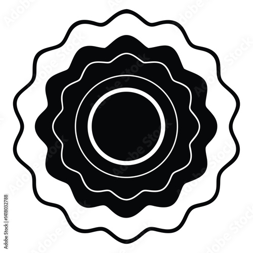Classy line art badge shaped like a rosette flower with a ribbon banner