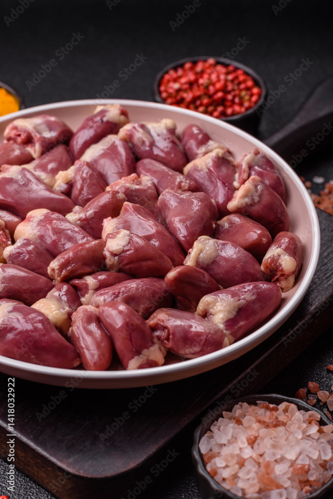 Chicken raw heart, red duck or turkey internal organs as an ingredient Chicken raw heart, red duck or turkey internal organs as an ingredient