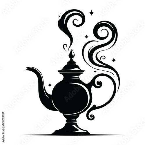 Obraz na płótnie Magical Teapot Silhouette with Swirling Steam and Stars w salonie