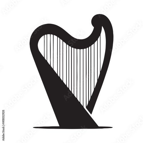 Gentle Harp silhouette, soft lullaby rhythms – Harp illustration – Minimalist Harp vector – Musical instrument silhouette

