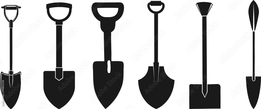 Naklejka premium Different Shovel Silhouettes Gardening Tools