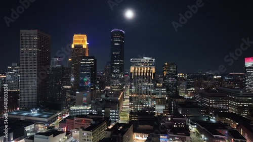 Minneapolis Minnesota Downtown City Skyline Night Spring Fall Winter Drone Aerial 4K
