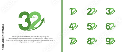 set of anniversary logo flat green color on white background for celebration moment