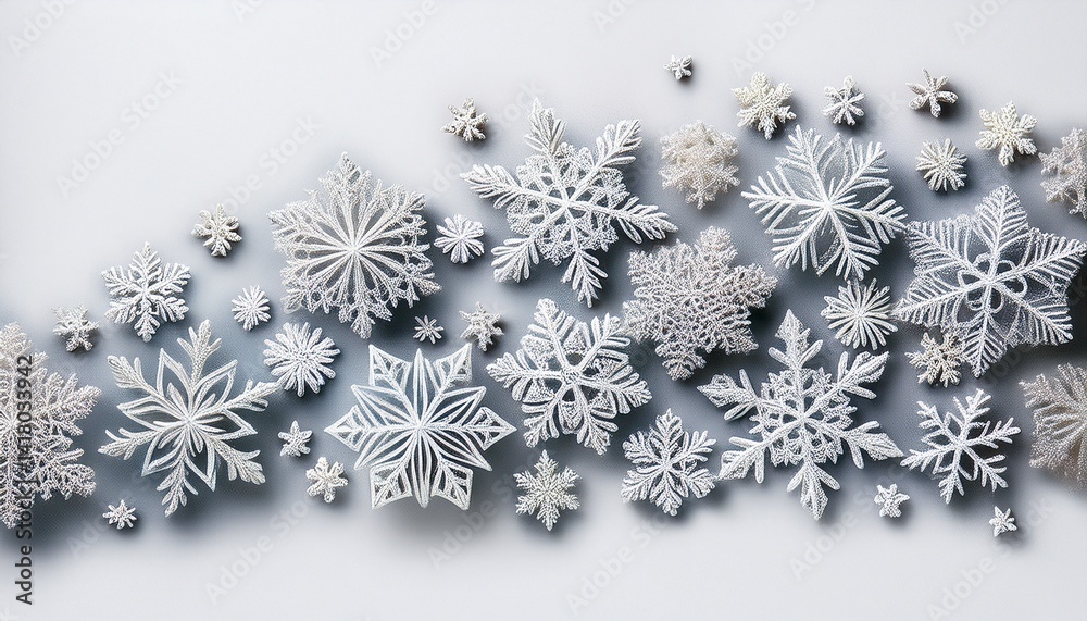The photo of snowflakes on a white background The photo of snowflakes on a white background