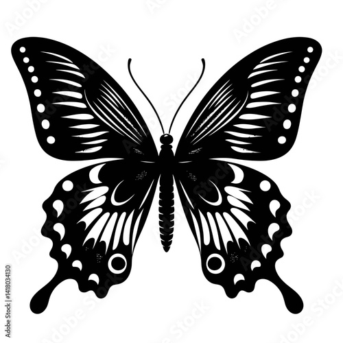 Elegant Full Body Silhouette of Great Mormon Butterfly on White Background, Simple Vector Design