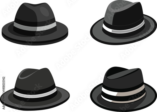 Stylish black fedora hats fashion accessories, Fedora hat vector illustration