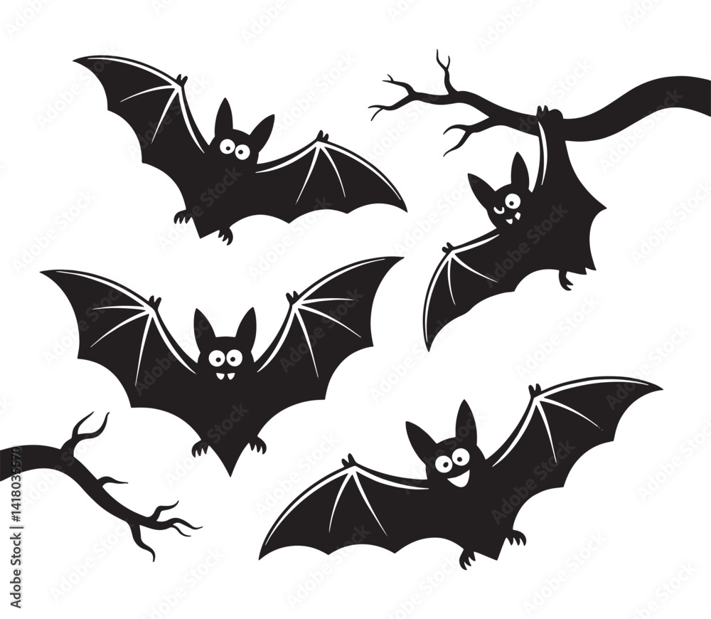 Naklejka premium Halloween bats vector silhouette on white background