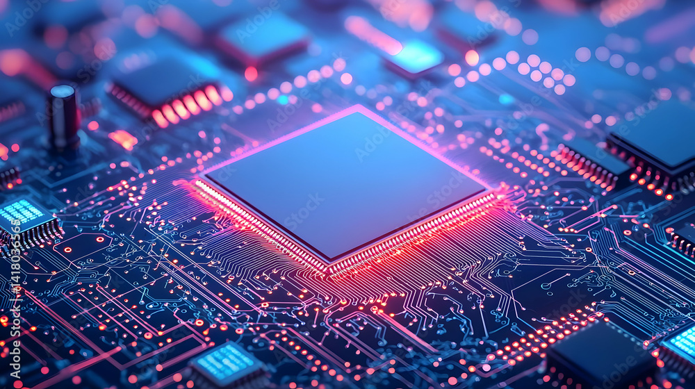 Close Up View Of Advanced Microchip On Circuit Board Close Up View Of Advanced Microchip On Circuit Board