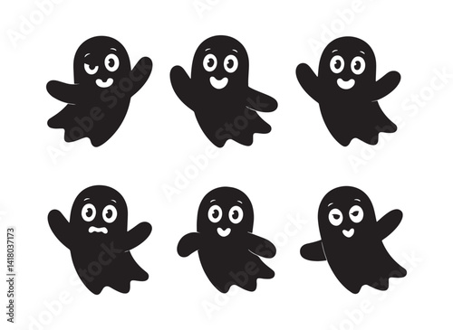 Halloween cute ghosts silhouette vector collection set