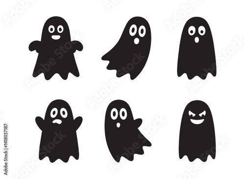 Halloween cute ghosts silhouette vector collection set
