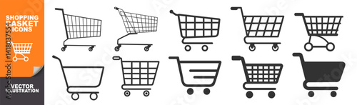 Shopping cart icons set isolated on transparent. Shopping basket icon collection. Trolley cart icon vector template flat design.