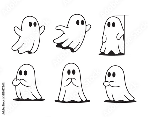 Halloween cute ghosts silhouette vector collection set