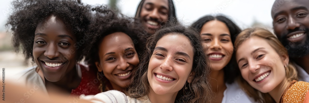A joyful group of friends capturing a memorable moment in a selfie, radiating happiness and connection as they celebrate together in a carefree outdoor setting. A joyful group of friends capturing a memorable moment in a selfie, radiating happiness and connection as they celebrate together in a carefree outdoor setting.