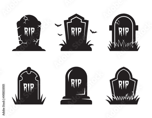 Halloween grave set vector silhouette collection on white background 