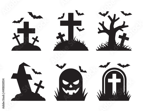 Halloween grave set vector silhouette collection on white background 