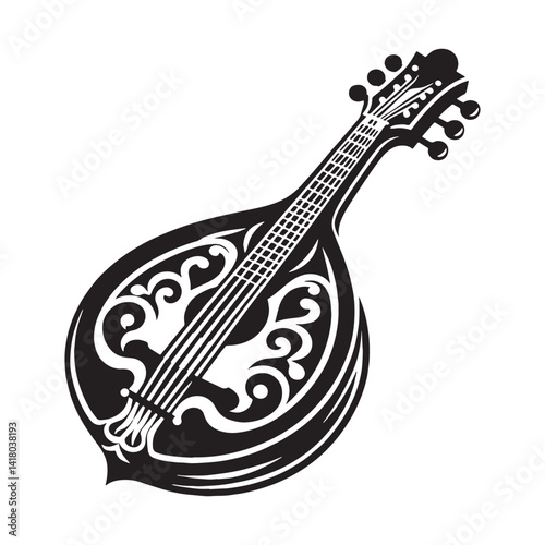 Bluegrass Mandolin silhouette, upbeat and bold – Mandolin illustration – Minimalist Mandolin vector – Musical instrument silhouette

