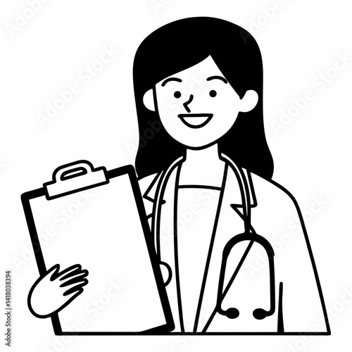 Cheerful latin woman doctor holding clipboard and smiling towards camera, portraying an approachable healthcare professional against white background
