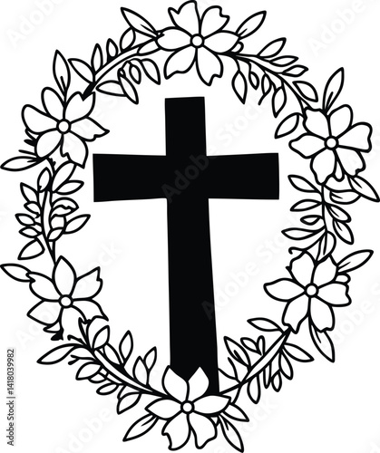 cross Floral Silhouette Vector , spiritual, prayer, design, resurrection