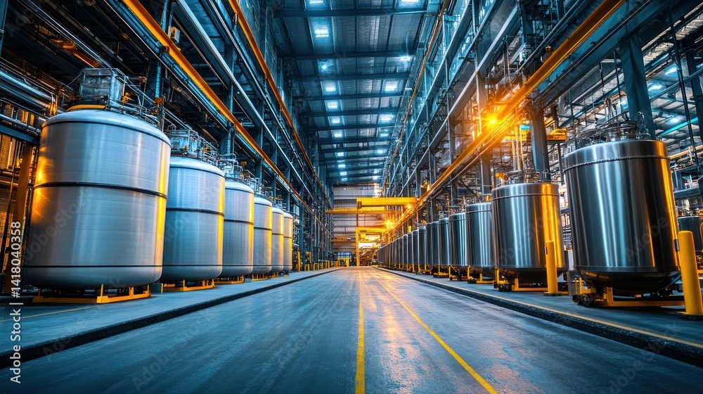 Obraz premium Industrial facility with large metal tanks