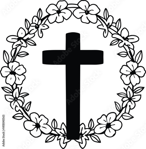 cross Floral Silhouette Vector ,set of crosses, belief, holy, spirituality, sky