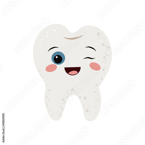 Cute tooth character cute funny stickers with faces. Oral hygiene, kids oral care and dental health concept. Flat vector illustration.