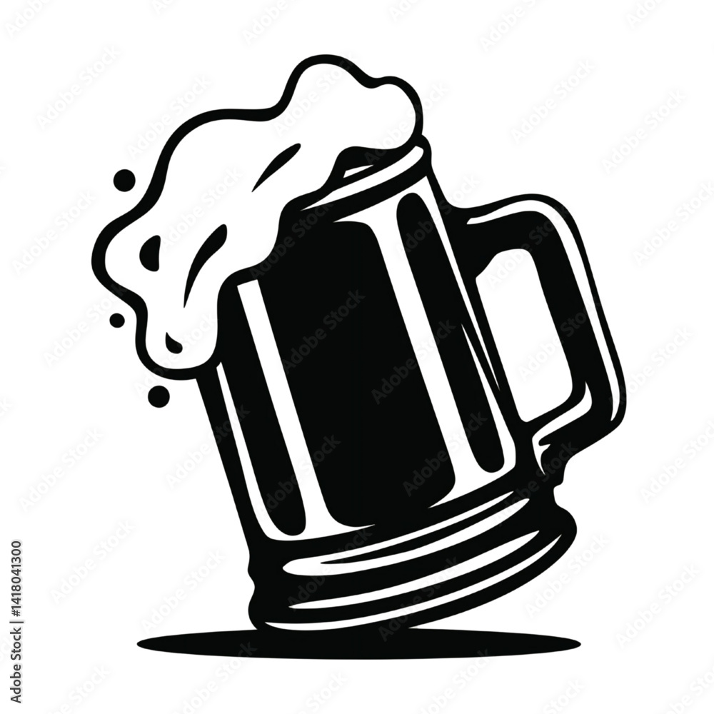 Foaming Beer Mug Icon in Black and White Style