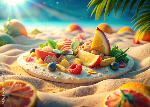 Obraz na płótnie Beach Food Photography: Delicious Prints in the Sand - Summer Vacation Treats w salonie