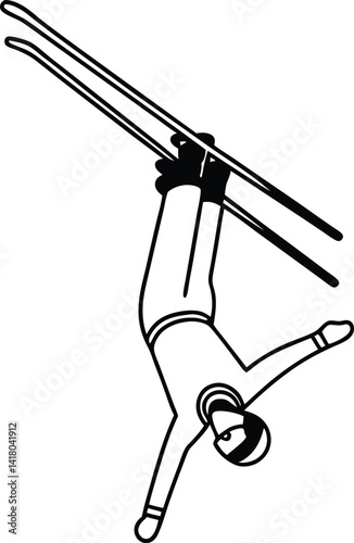 Freestyle Skier Silhouette Vector ,illustration of a man with a sword