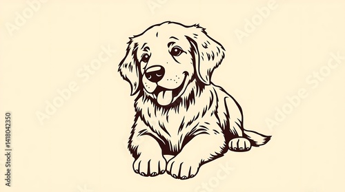 Charming Line Art Illustration of a Lying Golden Retriever Puppy: A Cute and Playful Dog Drawing

