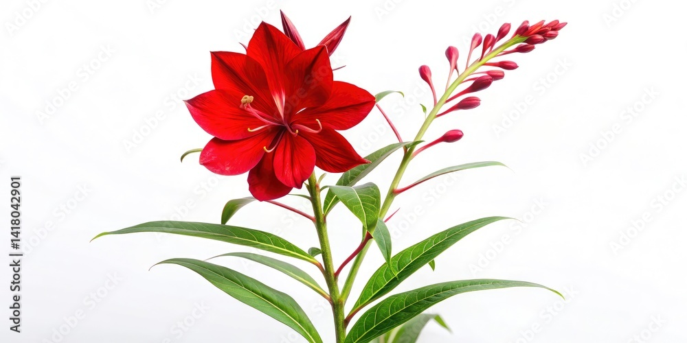 Blooming Sally, Fireweed, Epilobium Angustifolium, Red Flower, Medicinal Plant, White Background, Isolated Flower