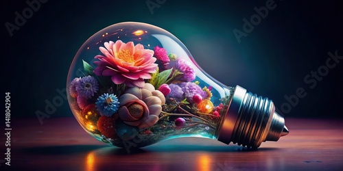 Obraz na płótnie Blooming Bulb: Purple Floral Lightbulb Photography, Creative Flower Art, Surreal Flower Images w salonie