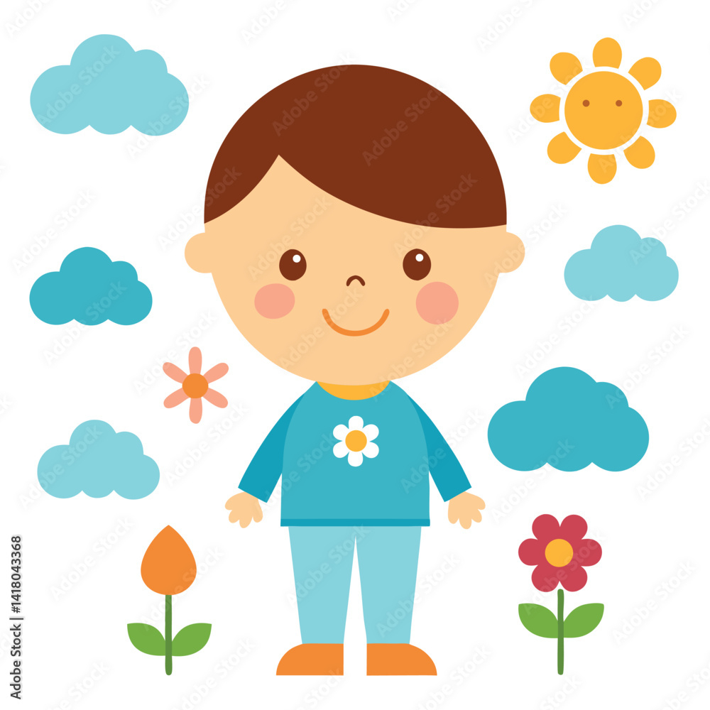 Cute Kid Flower and Cloud Simple Design Illustration Cute Kid Flower and Cloud Simple Design Illustration