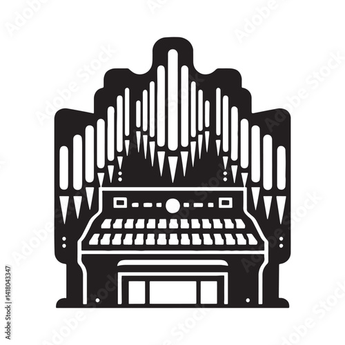 Majestic Organ silhouette, commanding musical presence – Organ illustration – Minimalist Organ vector – Musical instrument silhouette

