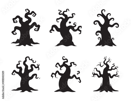 Set of halloween spooky tree vector silhouette collection 