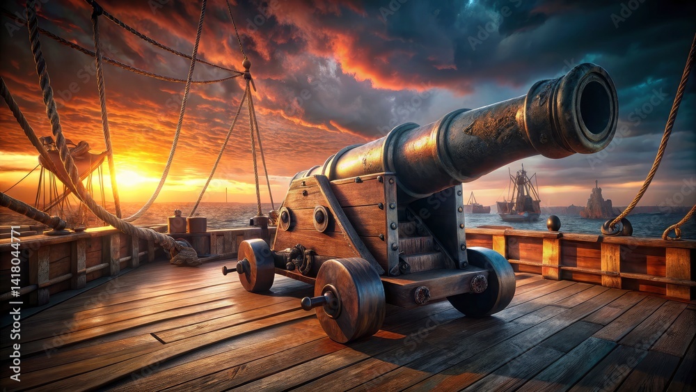 Cannon Sail Ship Portrait Photography: Dramatic Maritime Artwork, High-Resolution Image