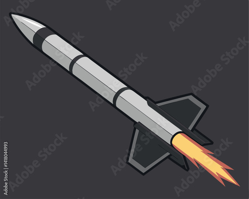Rocket Launching with Flames: Spacecraft, Startup, and Technology Vector.