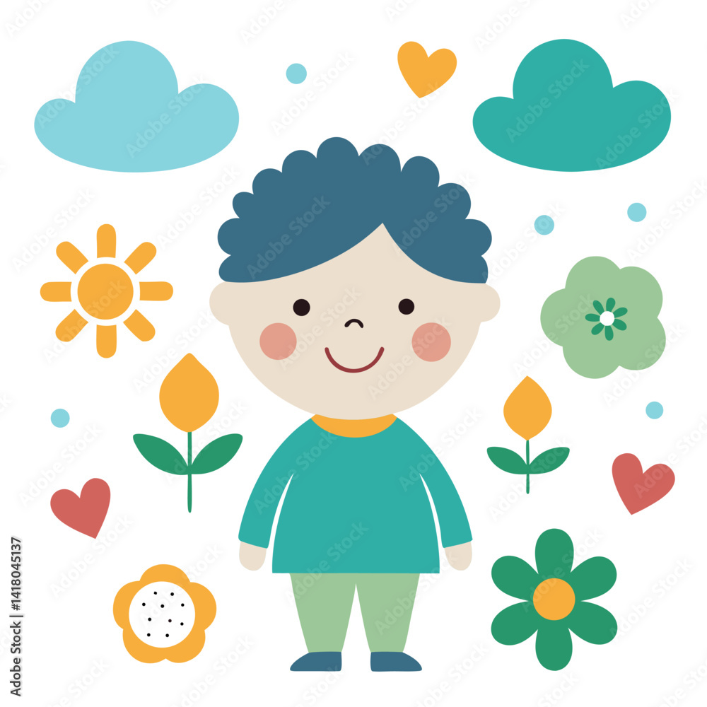 Cute Kid Flower and Cloud Simple Design Illustration Cute Kid Flower and Cloud Simple Design Illustration