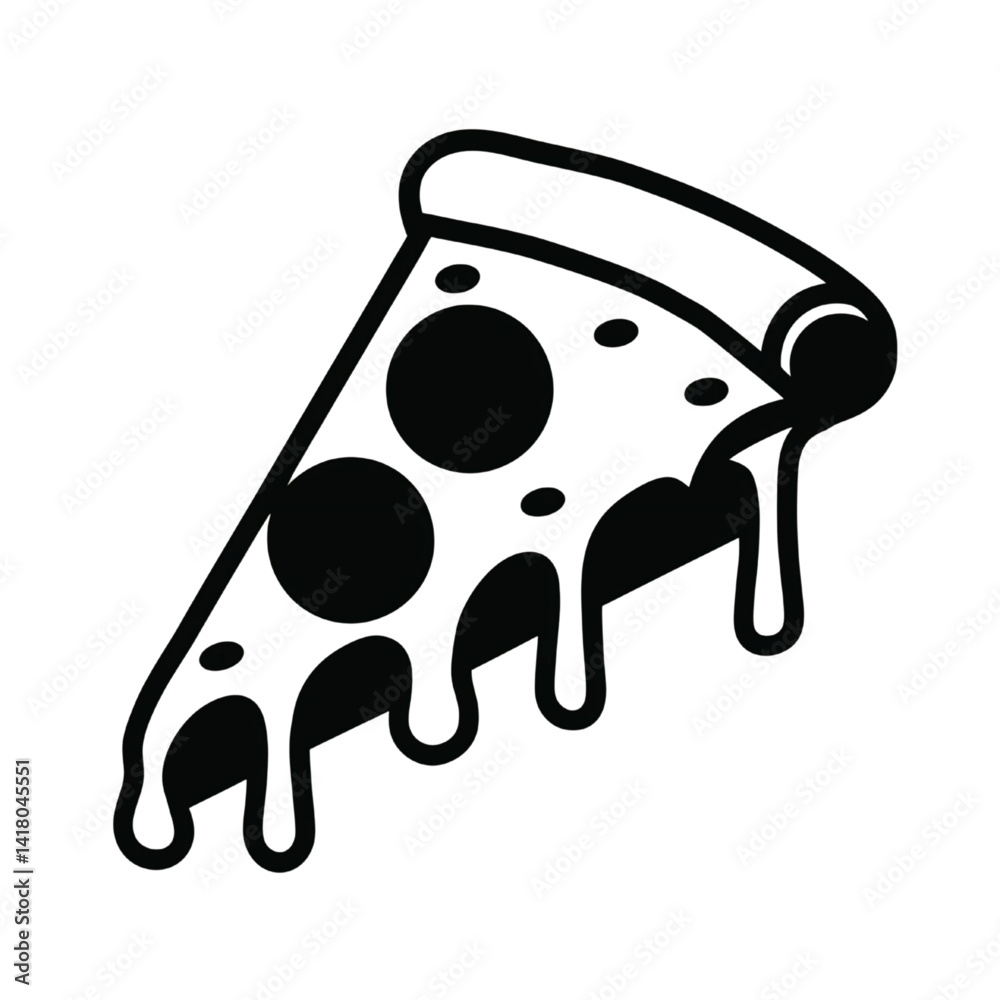 Melty Pizza Slice Icon in Bold Line Art Style