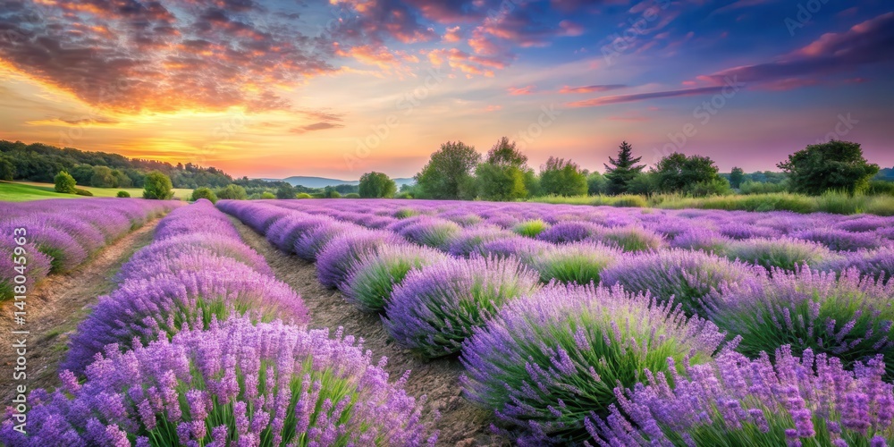 Obraz premium Luxurious Lavender Landscape, vibrant, garden, vibrant, garden, scenery, botanical, forest, plants, rich, earthy, landscape
