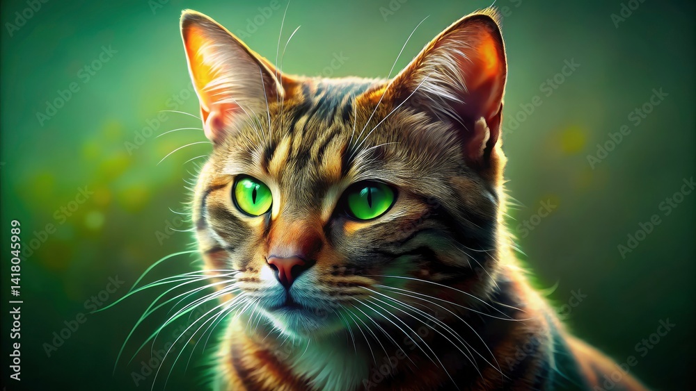 Close Up Cat Portrait, Green Yellow Eyes, Feline Photography, Animal Portrait, Pet Photography, Cat Eyes, Stunning Cat Image, Nature Background