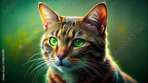 Obraz na płótnie Close Up Cat Portrait, Green Yellow Eyes, Feline Photography, Animal Portrait, Pet Photography, Cat Eyes, Stunning Cat Image, Nature Background w salonie