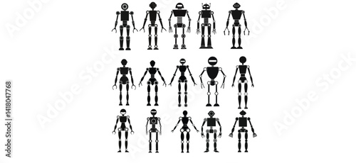  Set of Human and Robot Character Icons in Various Poses