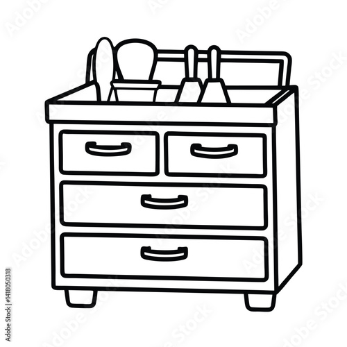 black drawing kitchen drawer line art vector