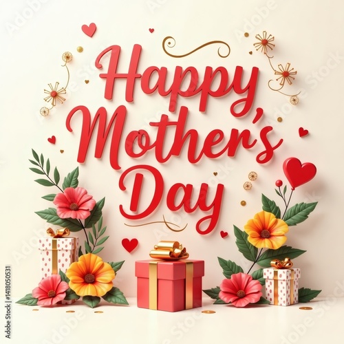 Happy Mother's Day Celebration with Gifts and Flowers Background  