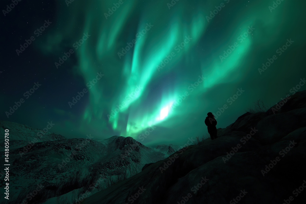 Obraz premium Stunning aurora borealis lights up the night sky over a remote landscape