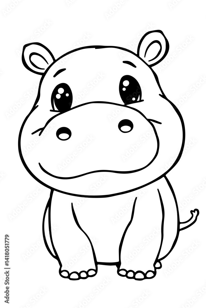 Fototapeta premium Smiling Hippopotamus Hand-Drawn Illustration