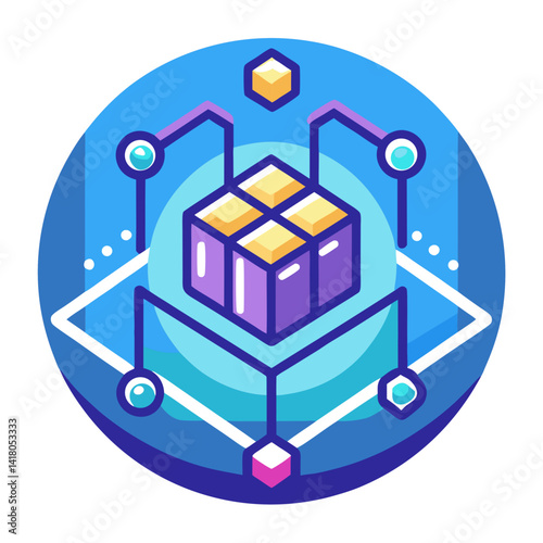 Blockchain Icon in Futuristic Flat Vector Style

