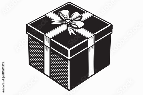 A simple black and white icon of a gift box.