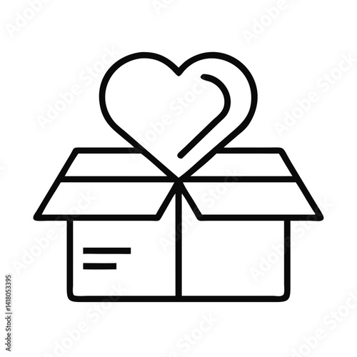 Box with Heart Icon Representing Charity Package and Gift Giving