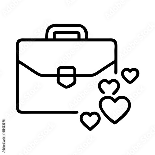 Briefcase with Hearts Icon Representing Passionate Work and Professional Commitment
